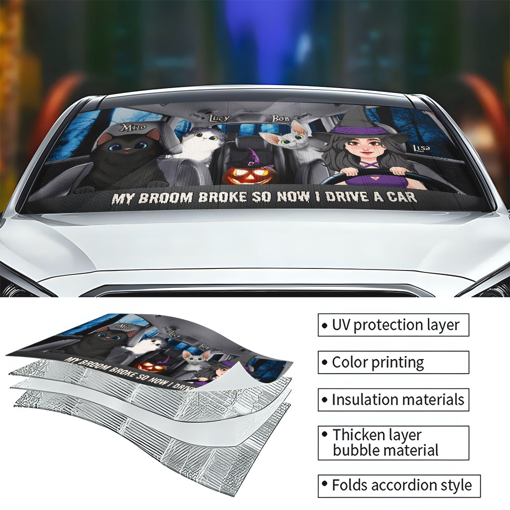 My Broom Broke - Personalized Witch Car Sunshade