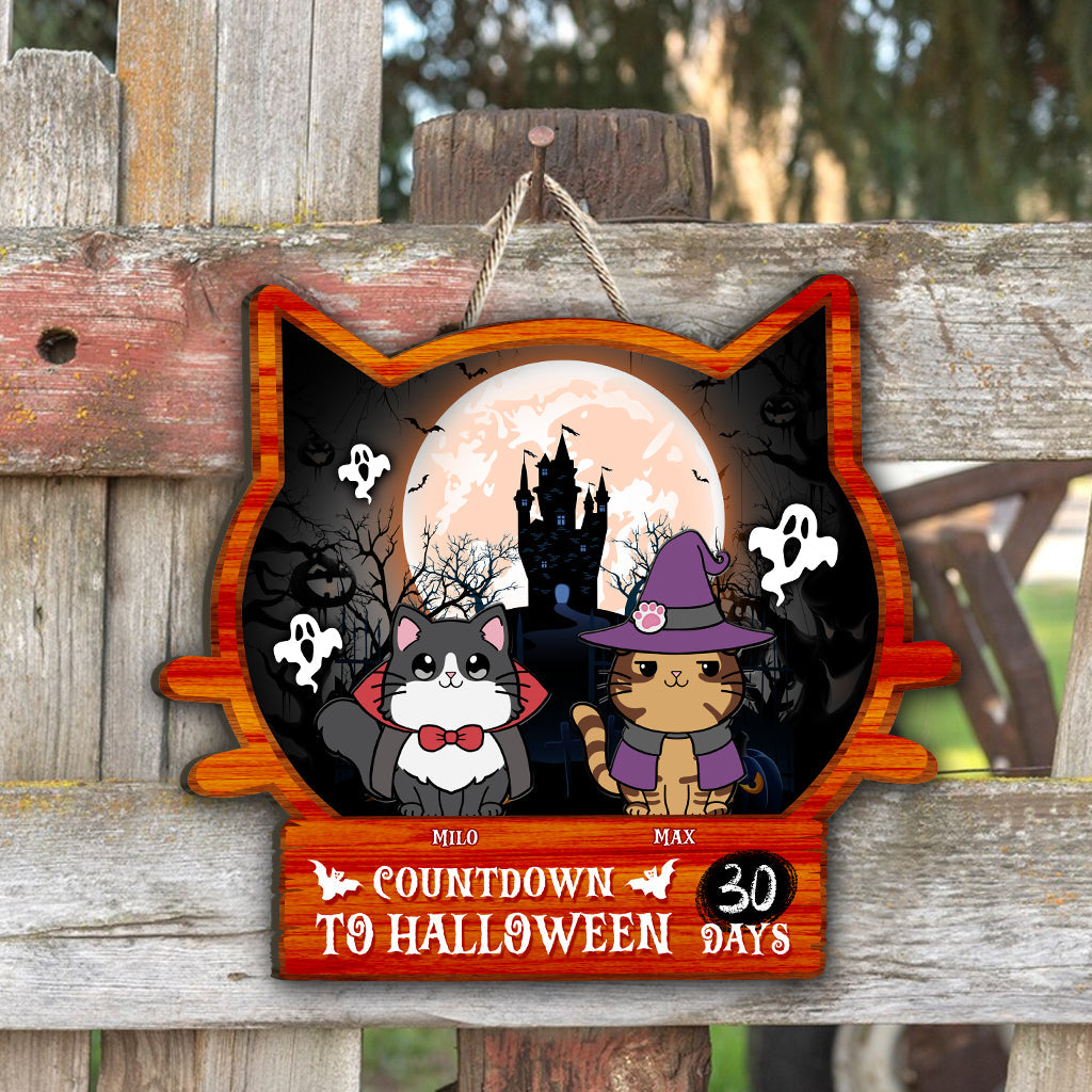 Countdown To Halloween - Personalized Cat Wood Sign