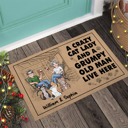 A Crazy Cat Lady And A Grumpy Old Man - Personalized Cat Doormat