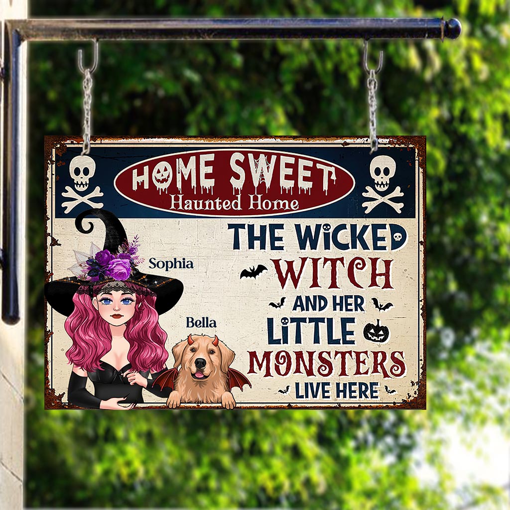 The Wicked Witch And Her Little Monsters Live Here - Personalized Witch Rectangle Metal Sign