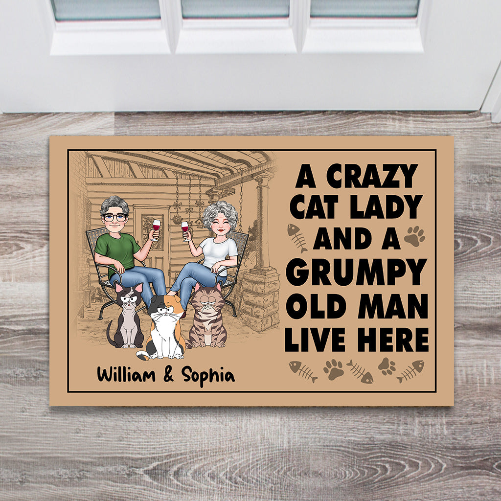 A Crazy Cat Lady And A Grumpy Old Man - Personalized Cat Doormat