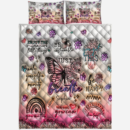 Positive Affirmations Butterfly - Personalized Butterfly Quilt Set