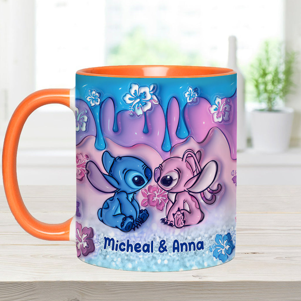 Blue & Pink Ohana Kissing - Personalized Ohana Accent Mug