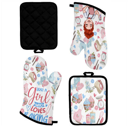 Just A Girl Who Loves Baking - Personalized Baking Oven Mitts & Pot Holder Set