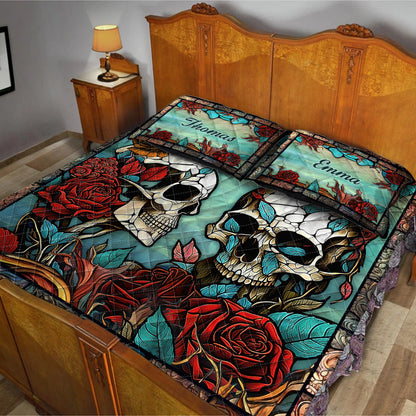 Skull Couple - Personalized Skull Quilt Set