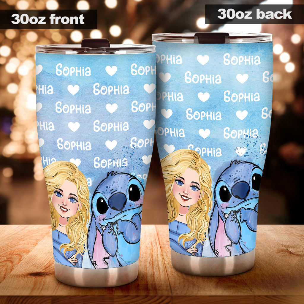 Blue Ohana Name Pattern - Personalized Ohana Tumbler