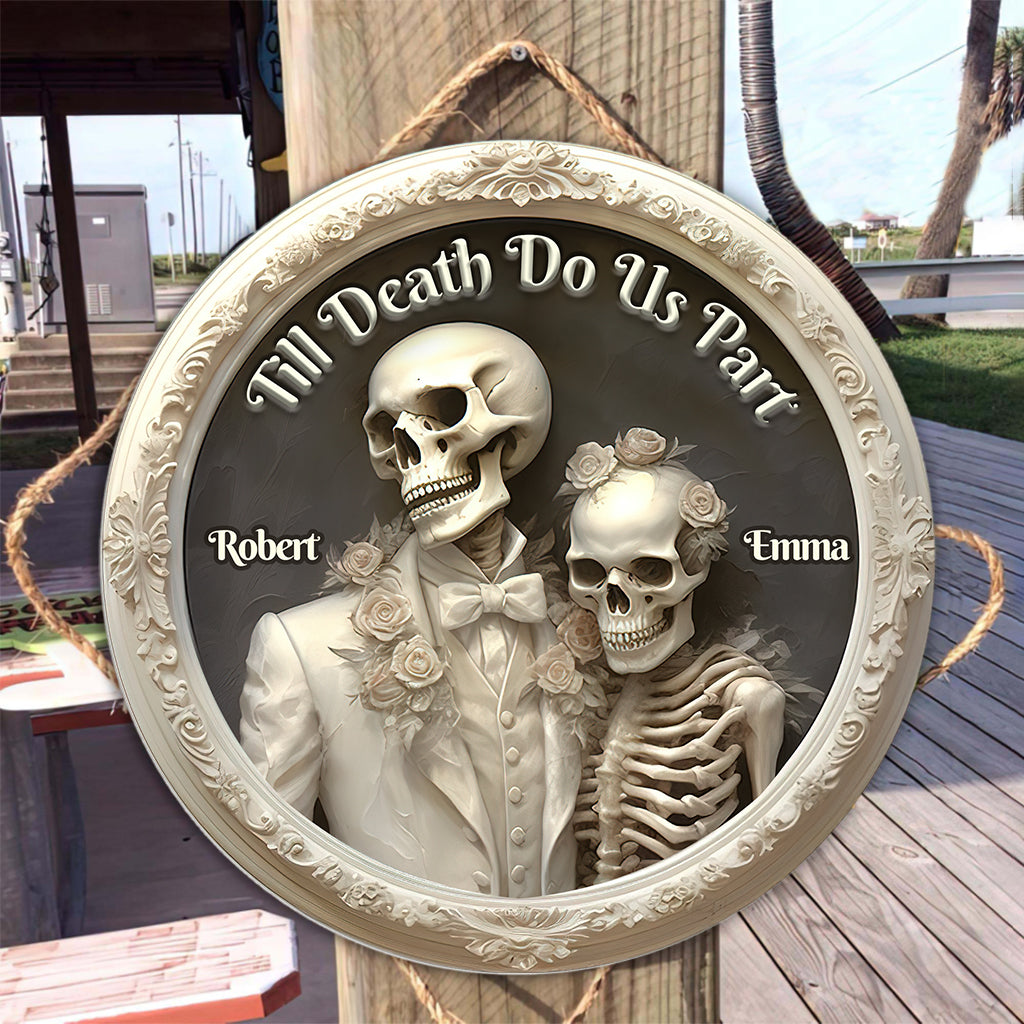 Till Death Do Us Part - Personalized Skull Round Wood Sign