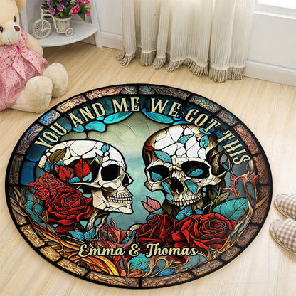Skull Couple - Personalized Skull Round Rug