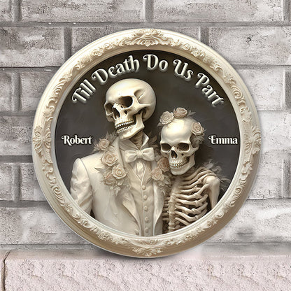 Till Death Do Us Part - Personalized Skull Round Wood Sign