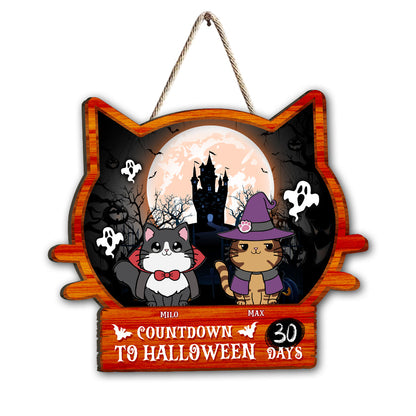 Countdown To Halloween - Personalized Cat Wood Sign