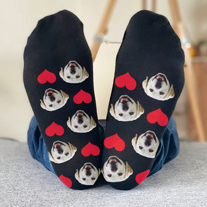 Custom Face Heart Pattern - Personalized Dog Socks