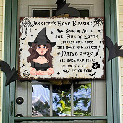 Home Blessing - Personalized Witch Rectangle Metal Sign
