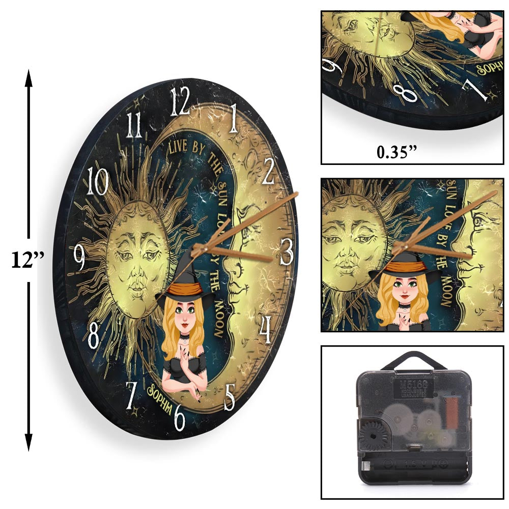 Live By The Sun Love By The Moon - Personalized Witch Wall Clock