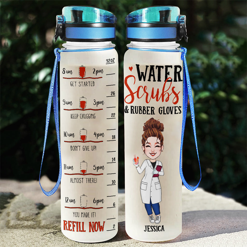 Water Scrubs & Rubber Gloves - Personalized Nurse Water Tracker Bottle