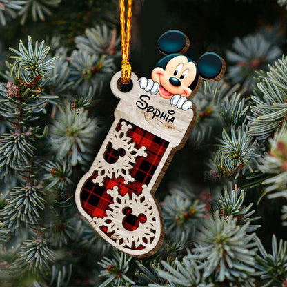 Magical Mouse Ears Sock - Personalized Christmas Mouse Layered Wood Ornament