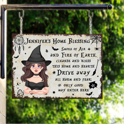 Home Blessing - Personalized Witch Rectangle Metal Sign