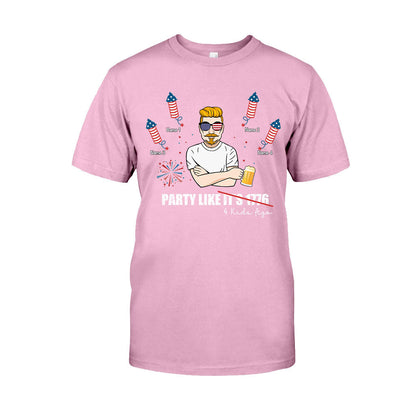 Party Like Four Kids Ago - Personalized Independence Day Father T-shirt and Hoodie