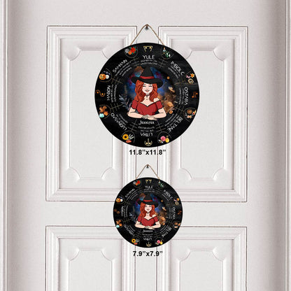 Wheel Of The Year - Personalized Witch Round Wood Sign