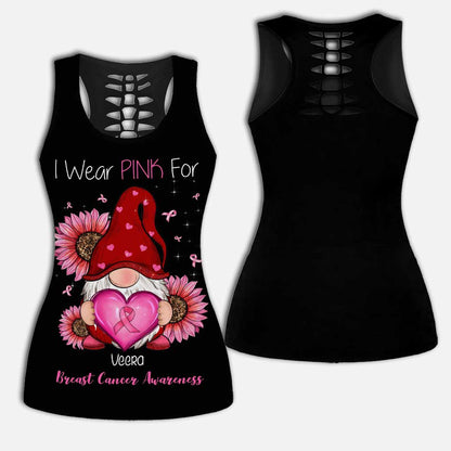 I Wear Pink For - Personalized Breast Cancer Awareness Hollow Tank Top and Leggings