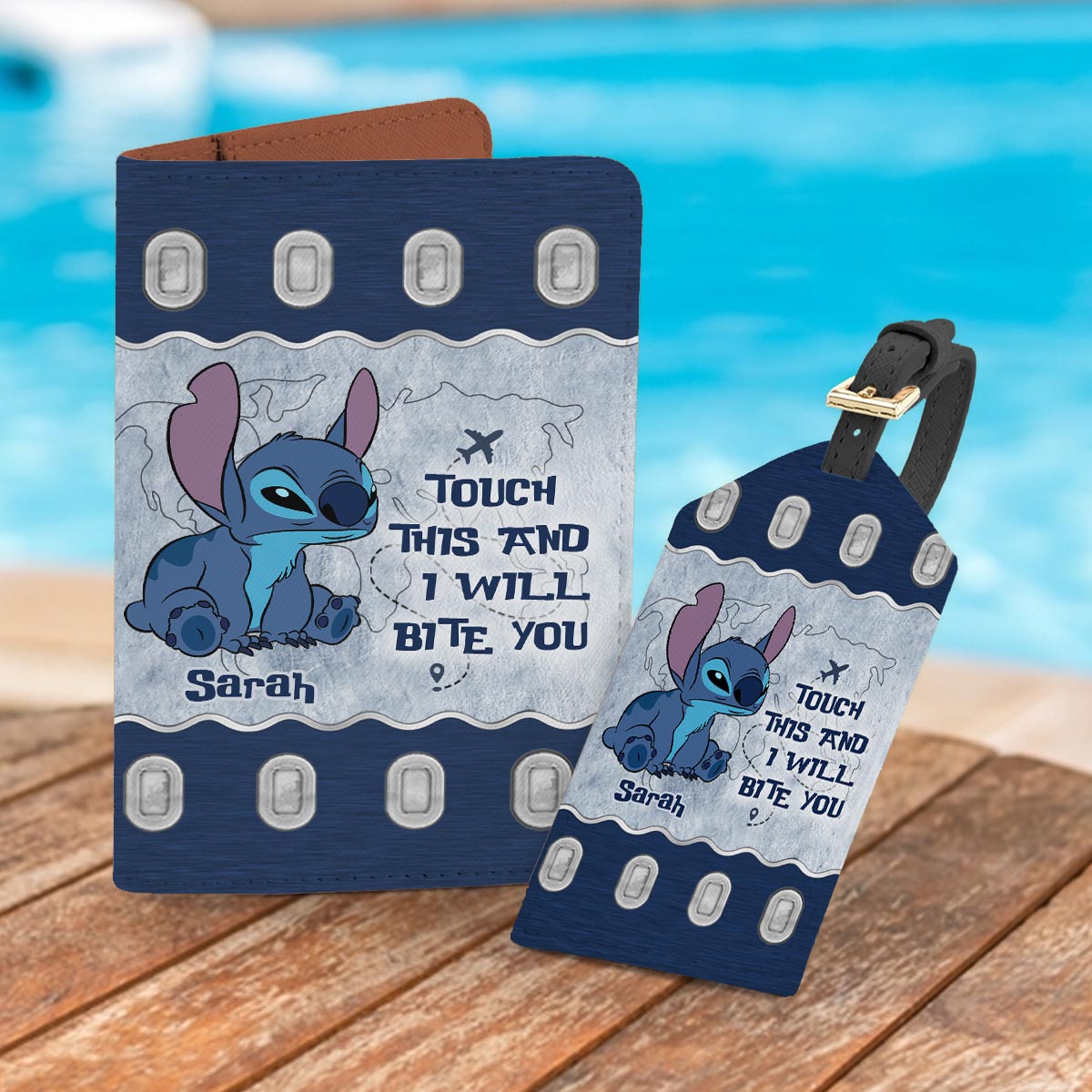 Touch This And I Will Bite You - Personalized Ohana Leather Luggage Tag & Passport Holder