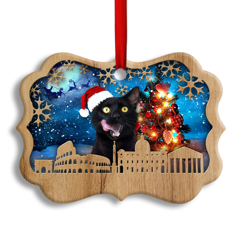 Black Cat Christmas Vibe - Cat Ornament (Printed On Both Sides) 1022