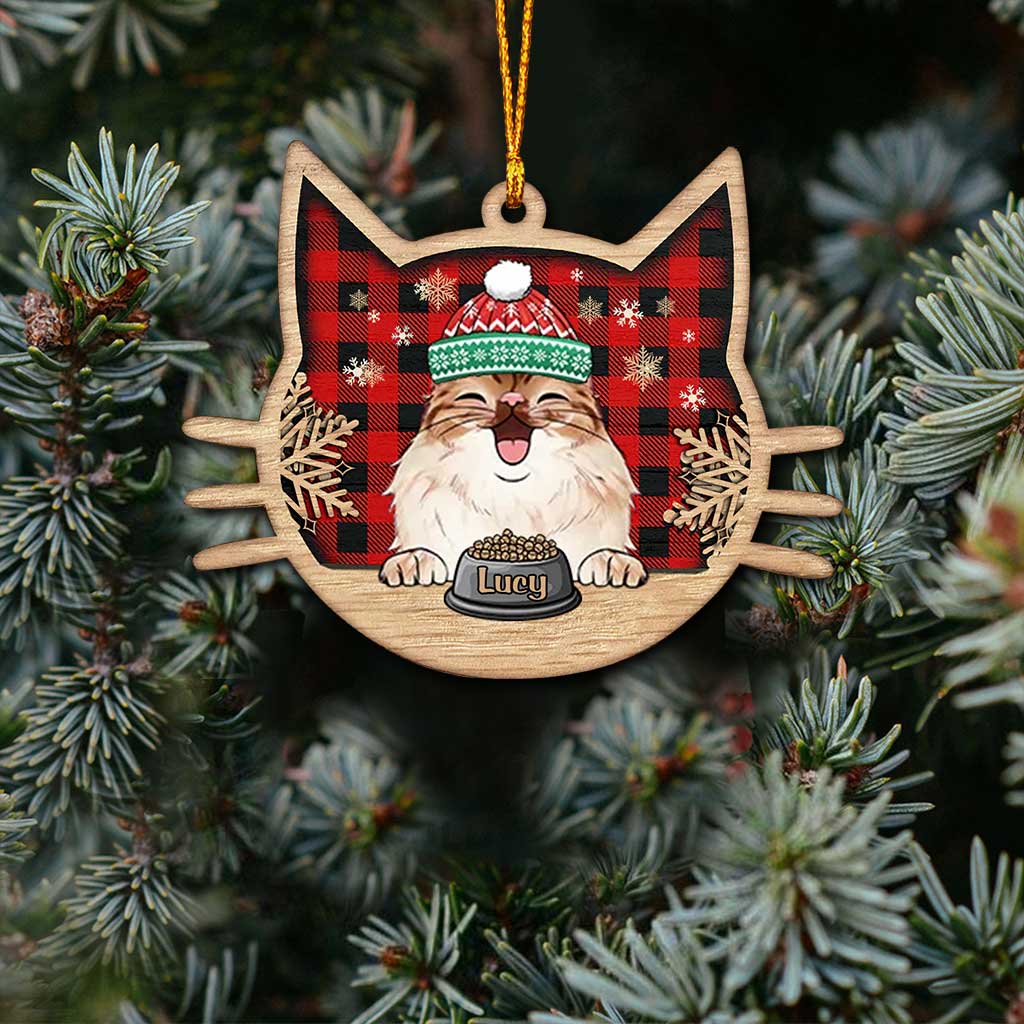 Happy Cat - Personalized Christmas Cat Ornament (Printed On Both Sides)