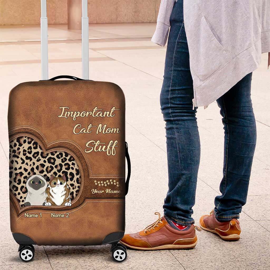 Important Cat Mom Stuff - Personalized Luggage Cover