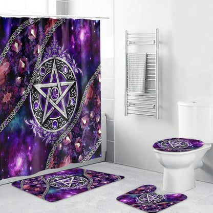 Purple Pentacle Witch Vibes - Bathroom Curtain & Mats Set