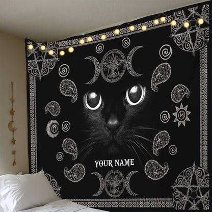 Witchy Black Cat - Personalized Witch Wall Tapestry