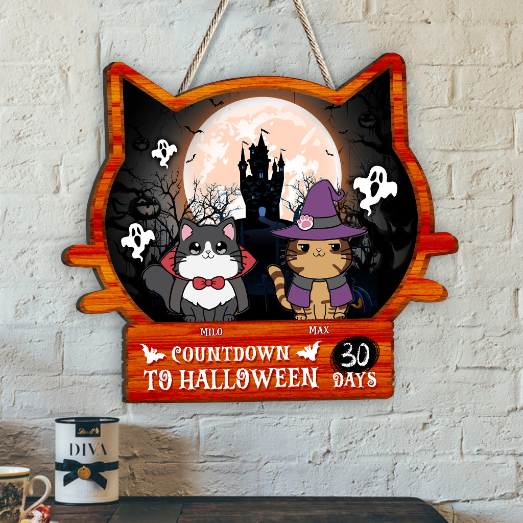 Countdown To Halloween - Personalized Cat Wood Sign