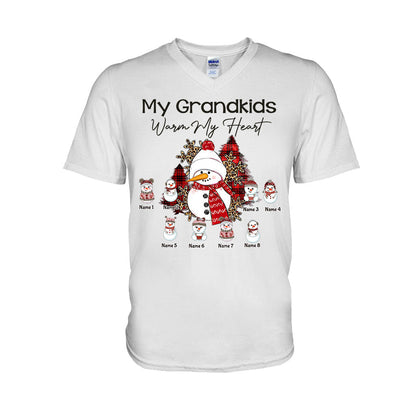 My Grandkids Warm My Heart - Personalized Christmas Grandma T-shirt and Hoodie