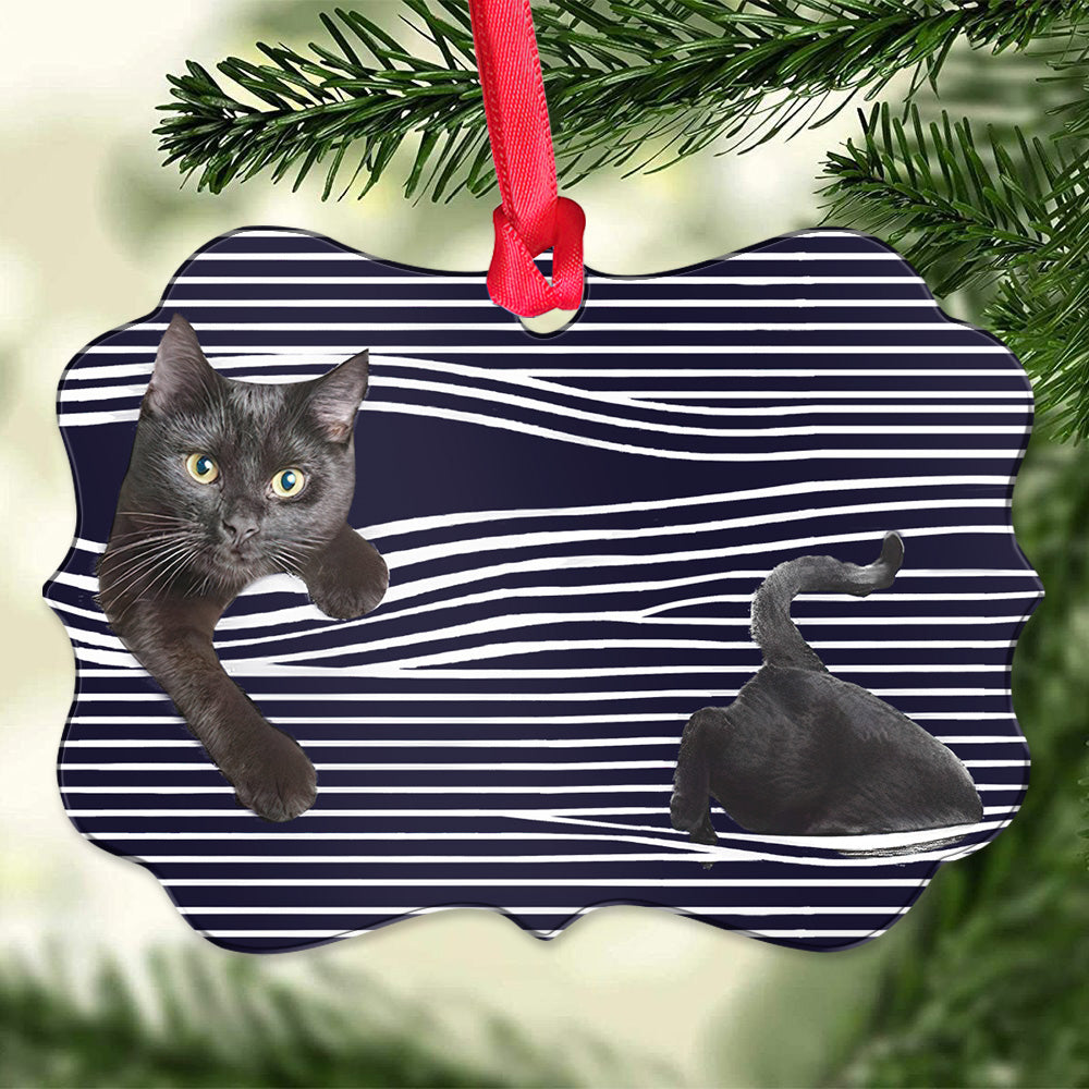 Black Cat Hiding - Cat Ornament (Printed On Both Sides) 1022