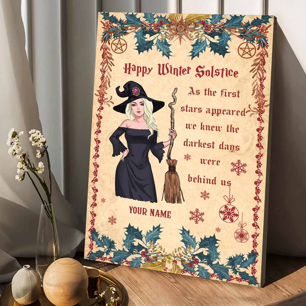 Happy Winter Solstice - Personalized Christmas Witch Canvas And Poster