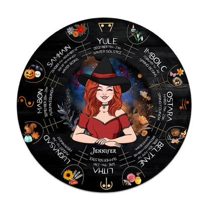 Wheel Of The Year - Personalized Witch Round Wood Sign