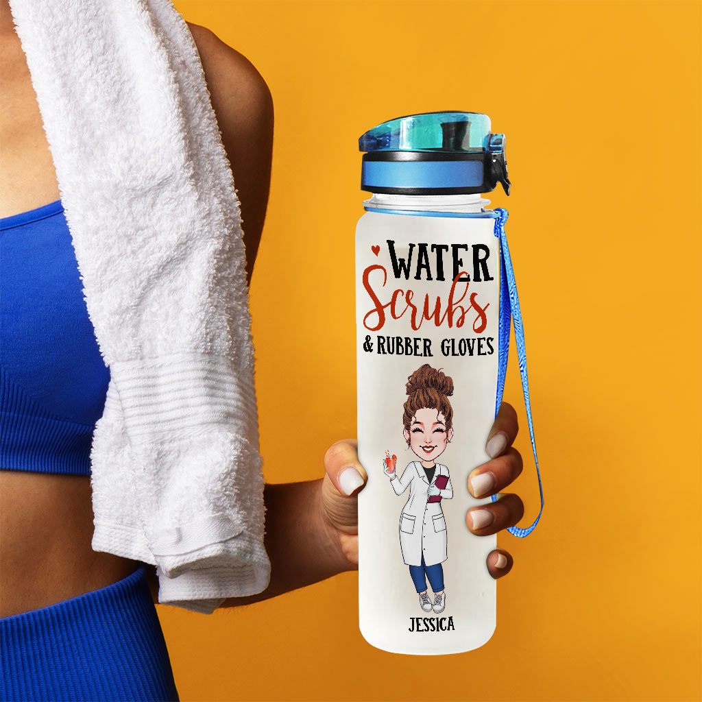Water Scrubs & Rubber Gloves - Personalized Nurse Water Tracker Bottle