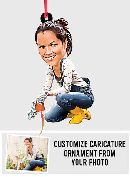 Caricature Gardener Portrait - Personalized Gardening Ornament