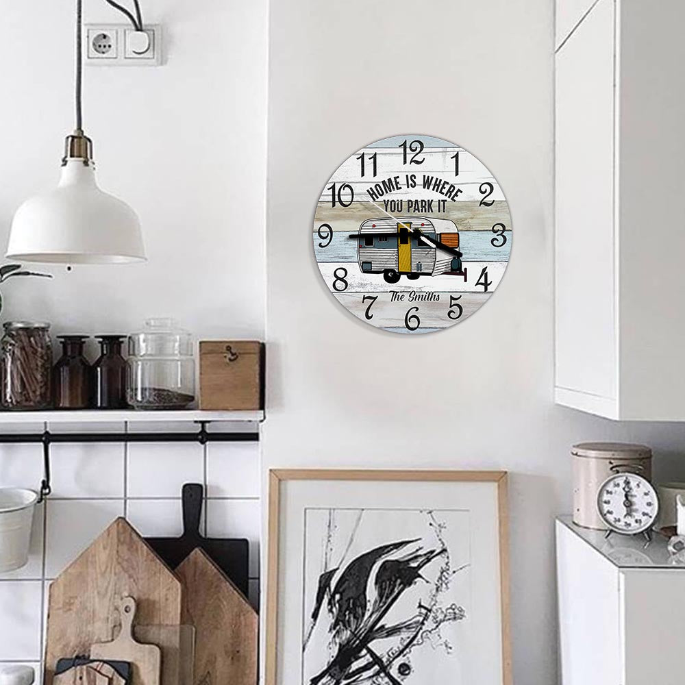 Home Is Where You Park It - Personalized Camping Wall Clock