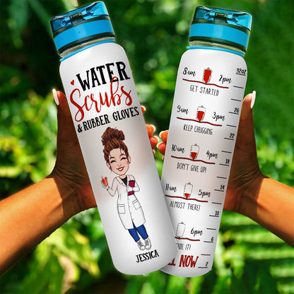 Water Scrubs & Rubber Gloves - Personalized Nurse Water Tracker Bottle