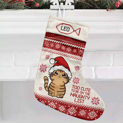 Too Cute To Be On The Naughty List - Personalized Cat Christmas Stockings