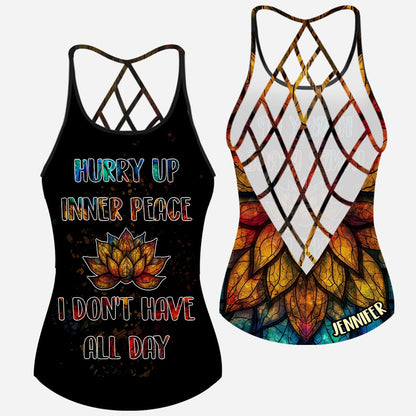 Hurry Up Inner Peace - Personalized Yoga Cross Tank Top