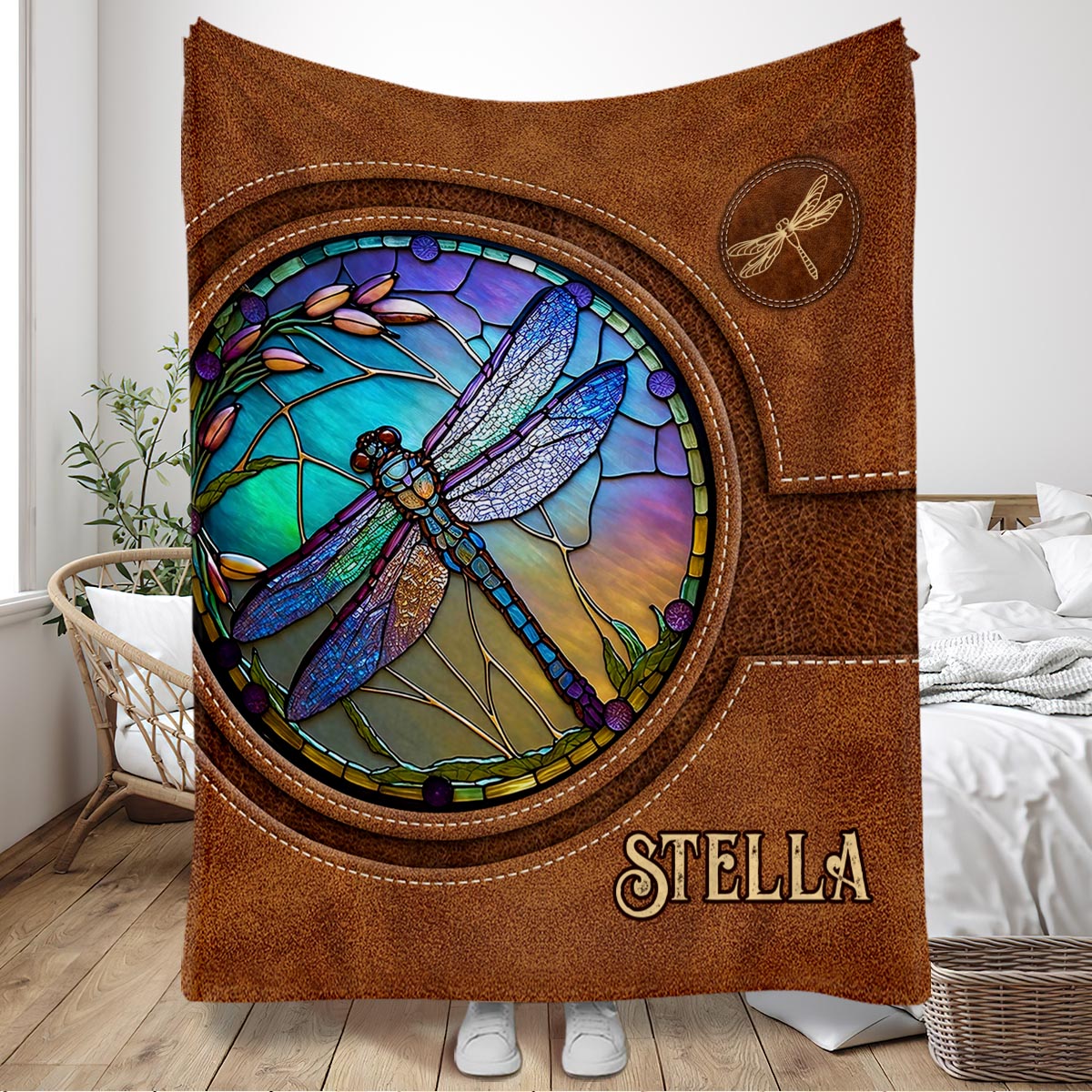 Stained Glass Dragonfly - Personalized Dragonfly Blanket