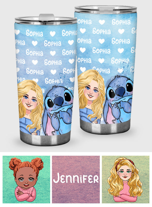 Blue Ohana Name Pattern - Personalized Ohana Tumbler