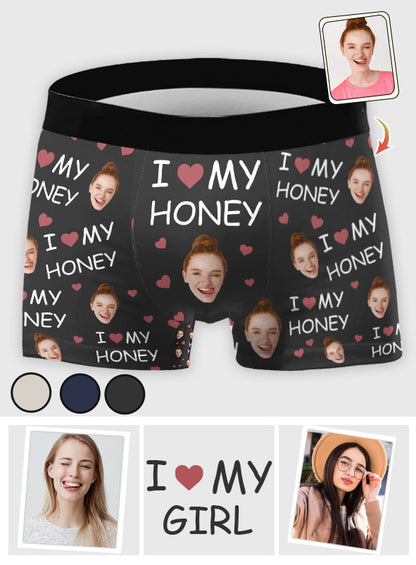 I Love My Wife/Girlfriend/Honey - Personalized Husband And Wife Men’s Boxer Briefs
