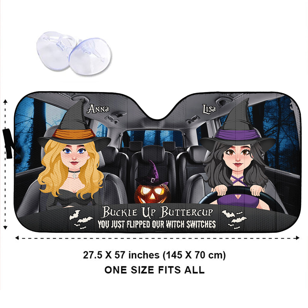 Buckle Up Buttercup - Personalized Witch Car Sunshade