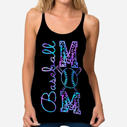Baseball Mom Hologram Baseball Cross Tank Top