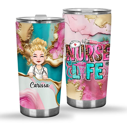 Nurse Life Pink Leopard Turquoise Blue - Personalized Nurse Tumbler