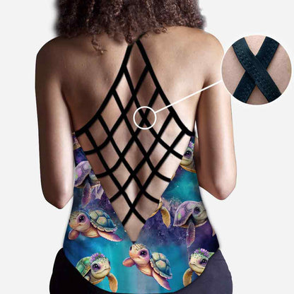 Cute Sea Turtle - Personalized Turtle Cross Tank Top