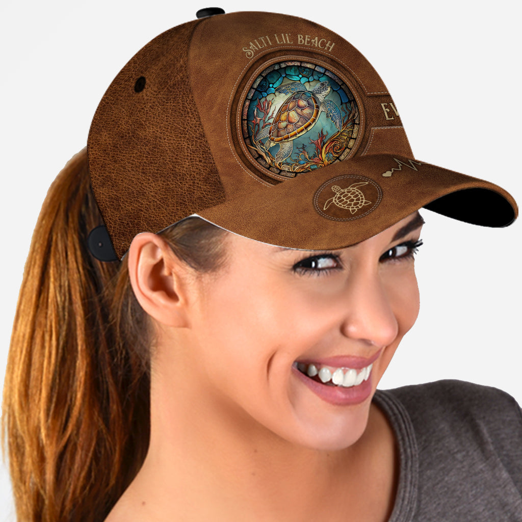 Salty Lil' Beach Sea Turtle Stained Glass - Personalized Turtle Classic Cap