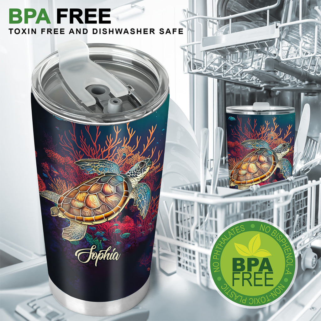 Stained Glass Turtle - Personalized Turtle Tumbler