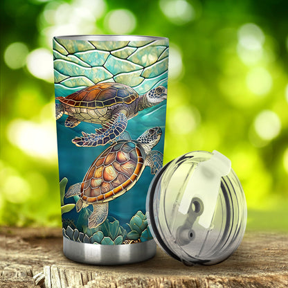 Stained Glass Turtle Couple - Personalized Turtle Tumbler